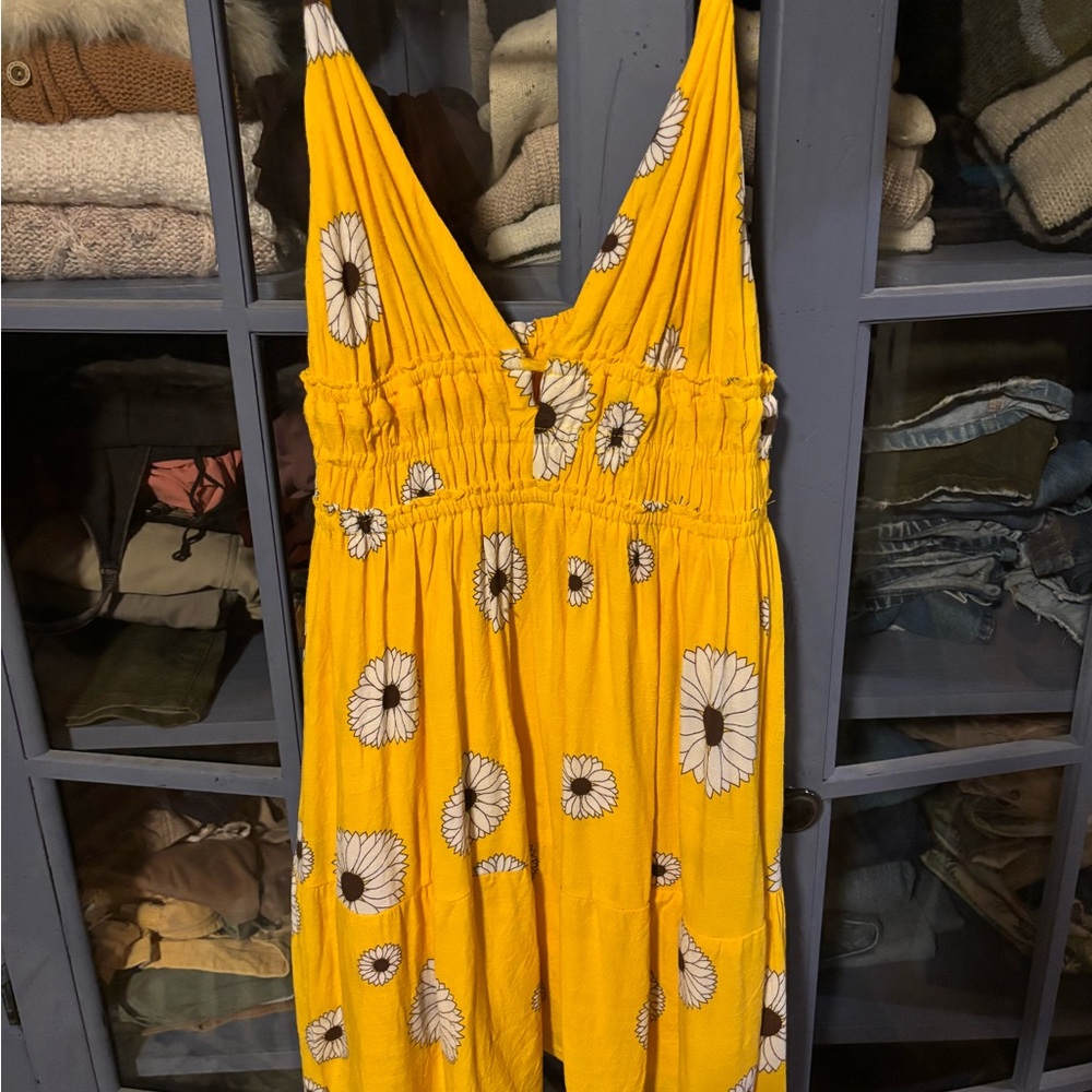 Urban Outfitters Yellow Dress with White Floral Design